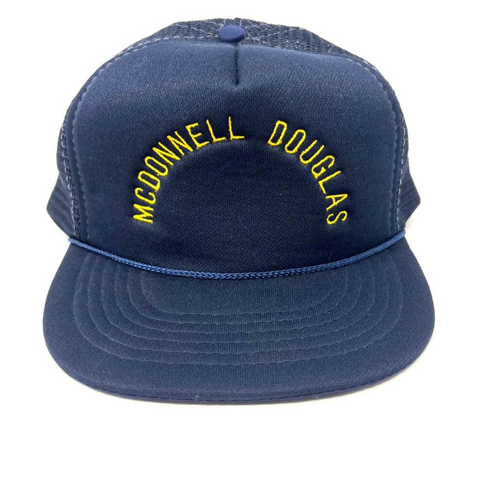 Vintage Mcdonnell Douglas Rope Trucker Hat Snapback Cap Blue Deadstock 80s 90s